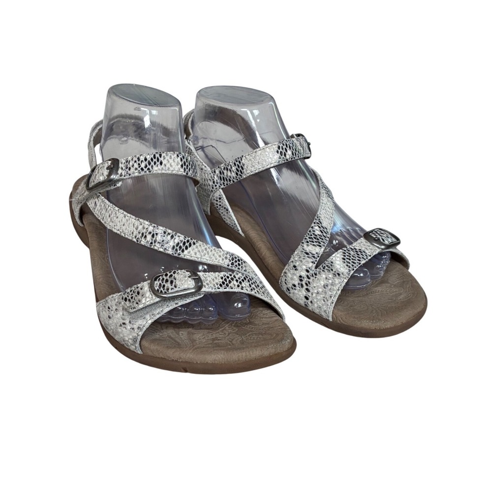 Taos Beauty Silver Snakeskin Leather Strappy Sandals Womens 9 BE2-13786